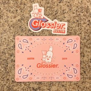 Glossier Austin exclusive sticker & post card